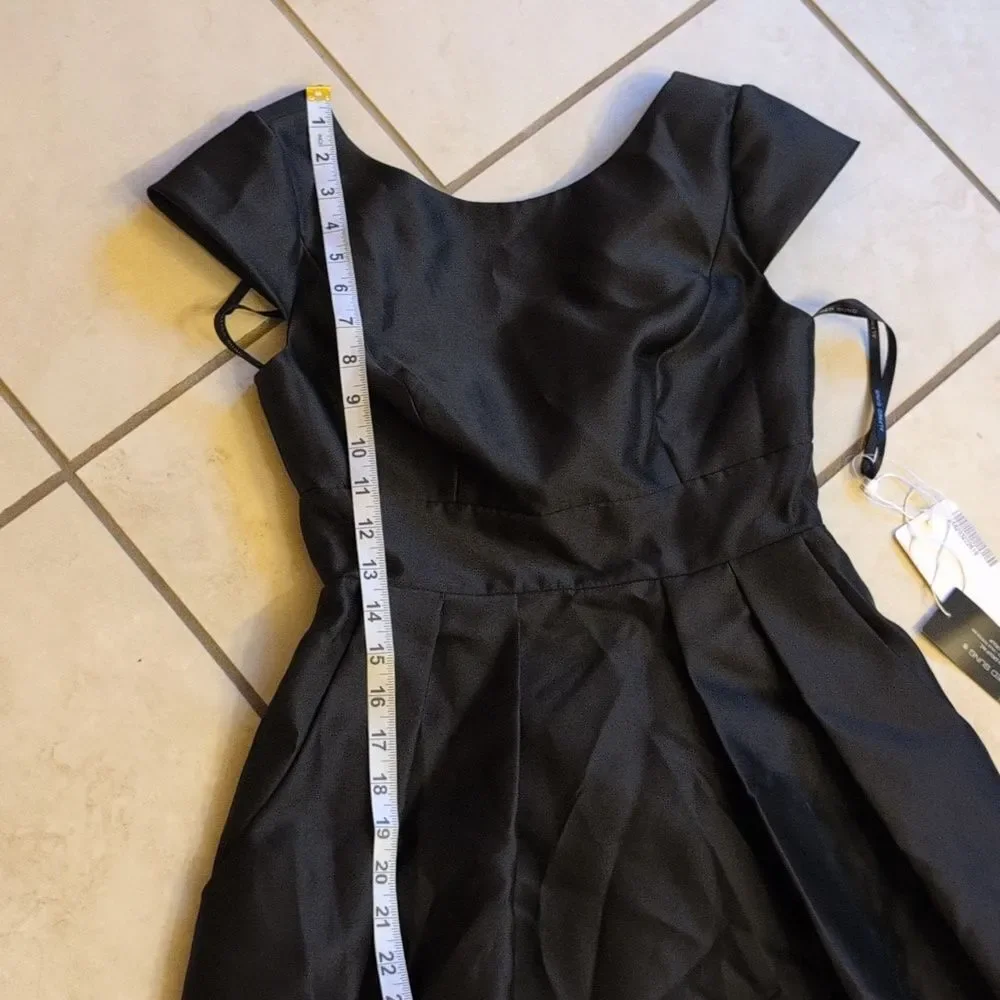 NWT Alfred Sung Cap Sleeve Pleated Skirt Dress Pockets Black Maxi Dress Size 2 - Picture 11 of 13